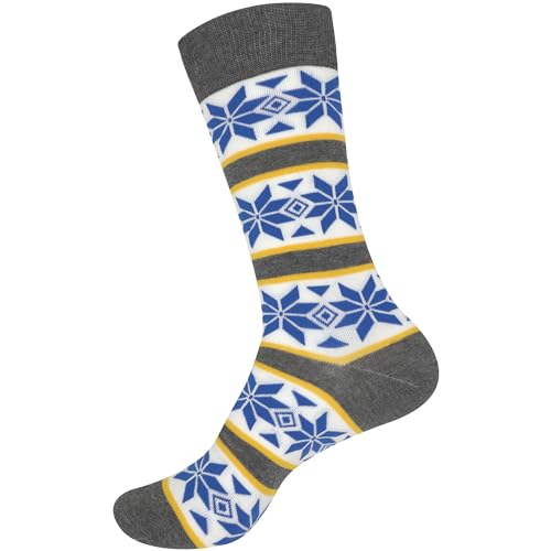 BambooMN Men's Cotton Colorful Design Fashion Novelty Dress Socks - color: Blue Pattern - 1 Pair, size: 5-9