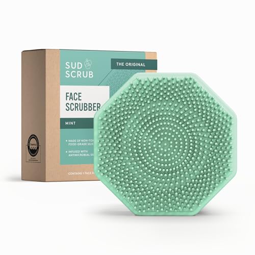 Sud Scrub® Antimicrobial Silicone Face Scrubber, 1 Pack, Gentle Face Exfoliator for Sensitive Skin, Eco Friendly Facial Cleansing Brush, Exfoliating Face Brush for Men and Women (Mint) - color: Mint