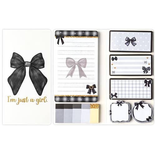 Xqumoi Coquette Black Bow Sticky Notes Set - I’m Just A Girl Self-Stick Note Pads Bowknot Notepads Writing Memo Pad Page Marker Bookmarker Preppy Girly Stuff Back to School Office Supplies Gift - color: 1pack-black Bow