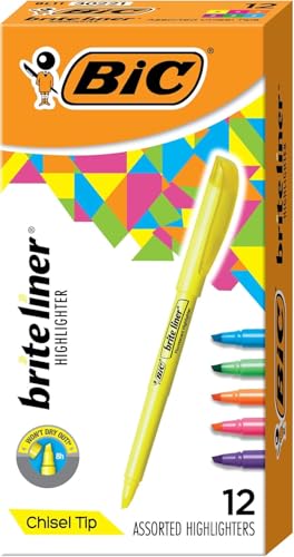 BIC Brite Liner Highlighters, Chisel Tip, 12-Count Pack, Assorted Colors - color: Assorted, size: 12 Count (Pack of 1)