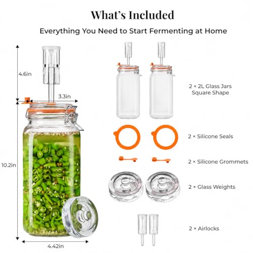 Fermentation Jars, 2L Fermenting Kit With Glass Weights, 2-Pack