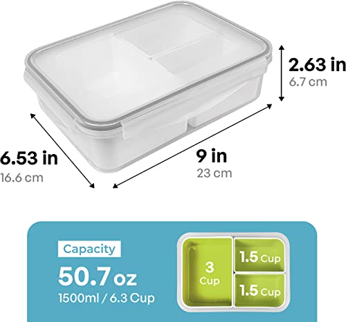 carrotez 3 Compartment (Asymmetrical) Food Container - 6.3 Cup (1500ml) - color: White, size: 3 Compartment (6.3 Cup)