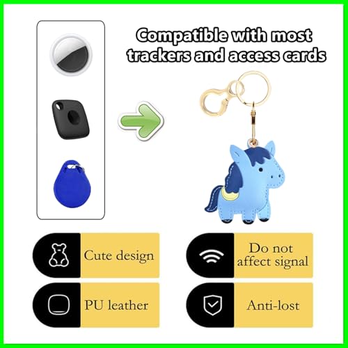 Leather Keychain Holder Protective Case Compatible with Apple AirTag - color: Blue Horse