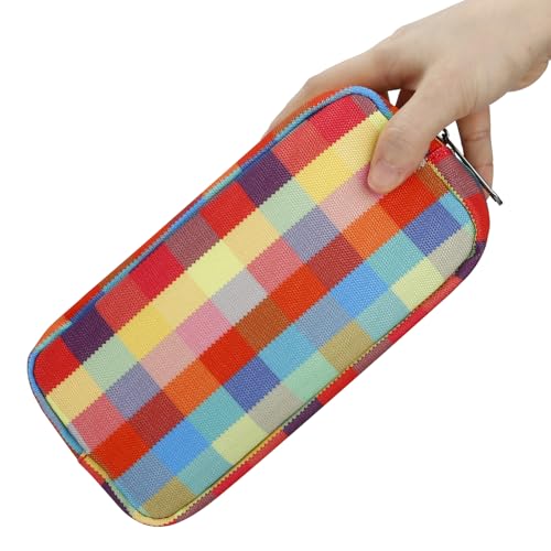 E-Tree Cute Makeup Bag,Travel Make up Pouch for Purse,Zipper Toiletry Cosmetic Brush Skin Care Case for Women Man,Tech Electronic Organizer,Small Canvas Storage for Personal Items,Colorful Checkered - color: Colorful, style: 7.8" X 3.9" X 3.9"