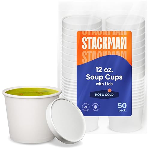 Eco-Friendly Paper Food Containers with Lids - 12 oz [50-Sets] Soup Cups - size: 12 oz.