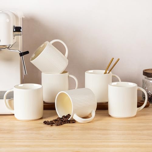 theterra Ceramic Coffee Mugs Set of 6, 14.2 oz Coffee Cups with Handle - color: Beige, size: 14 OZ (Set of 6)