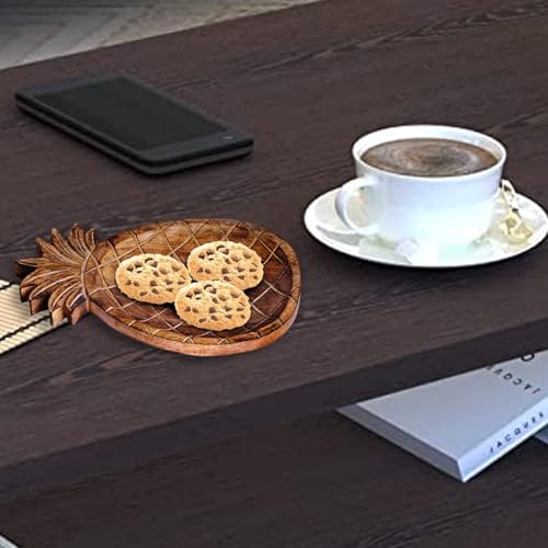 S.B ARTS Wooden Tray Pineapple Design For Decor Desk Bathroom Kitchen Counter Ottoman Living Room Food Display Dining Table Natural Finish Intricate Detail Hand Carved Tray MangoWood 12 x 8 x 1 Inches - style: Pineapple