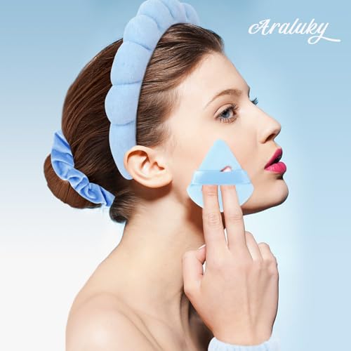 7Pcs Spa Set - Puffy Headband, Wristbands, Powder Puffs, Makeup Removal Terry Cloth Headband - Blue - color: Blue