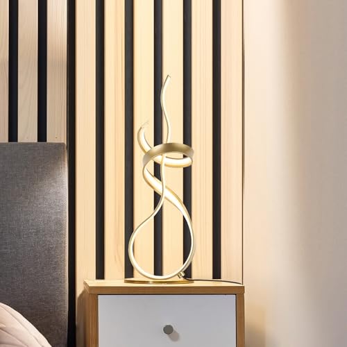 Gold Art Spiral 24W LED Table Lamp with Touch Remote Dimmer, 22" Unique Creative Stylish Smart Lamp, LED Desk Lamp for Dining Room, Bedroom, Bedside, Restaurant, Bar (Gold) - color: Gold