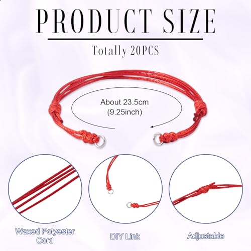 20Pcs Dark Red Adjustable Braided Cord Colorful Waxed Thread Half Finished Bracelet with Jump Rings for Wrist DIY Women Jewelry Making Friendship Fashion Bangle Accessory - color: Dark Red