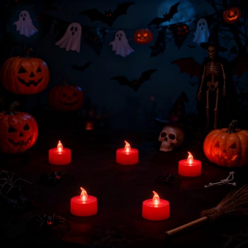 KOABY 24 Pack Red Light Flameless Tea Lights, Red Base, Last 100H - color: Red Light, Red Base, size: 24 Pack