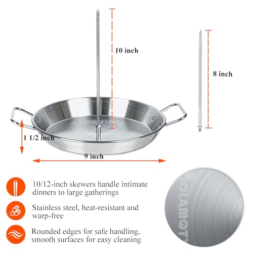 Vertical Skewer Pan Stainless Steel Gyro Spit Shawarma Pan Stand for oven - size: 9" Pan&2 Skewers With Brush&TacoHolder