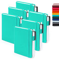feela 6 Pack Pocket Small Notebooks Bulk, Mini Cute Memo Notepads Hardcover College Ruled Lined Journals with Pen Holder for Women Girls Office School, with 6 Black Pens, 3.5”x 5.5”, A6, Aqua - color: 6 Aqua