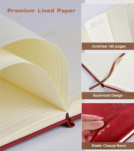Biuwory A6 Leather Pocket Notebook, 140 Lined Pages Hardcover Small Journal - color: Wine red, size: Lined-140 Pages (3.7"×5.7")