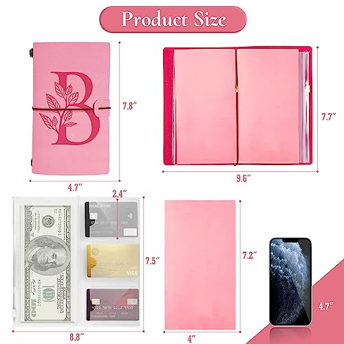 Personalized Journal Gift-Pink Initial Leather Journal+Heart Diamond Pen Set,Travel Notebook Diary Gifts,Refillable Notepads,Christmas,Birthday Gifts for Women Girls (7.9"x4.7") (B) - style: B