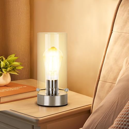Table Lamp for bedroom, Modern Glass Lamp Bedside Lamps for Night stands - color: Chrome-Clear