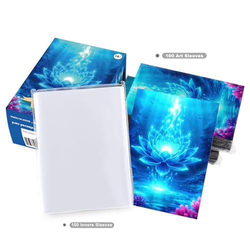 Katomula 100 MTG Card Sleeves with 100 Inner Sleeve, Textured Back Art Sleeves, Fit Standard Size Cards- Island Lotus - color: Island Lotus
