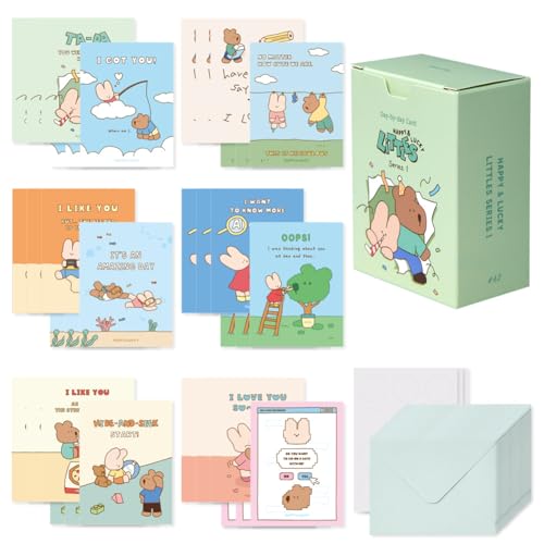 Monolike Day-by-day Card, Happy and Lucky Littles Series.1 - Mix 36 Mini Single cards, 36 envelopes, 36 stickers Package - color: Happy and Lucky Littles Series.1
