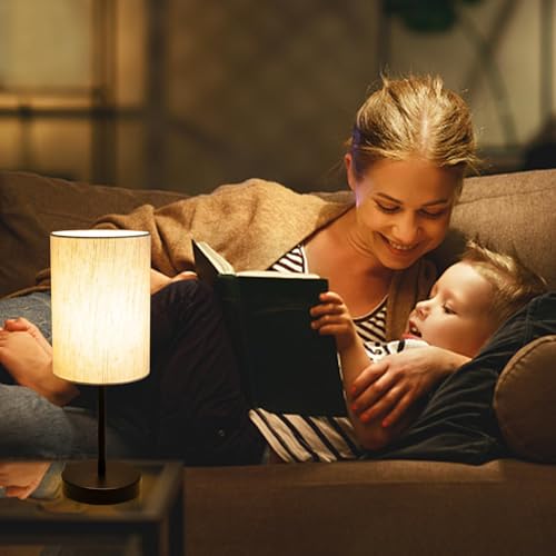RISLG 2 Pack Small Table Lamps for Bedroom, Bedside Lamps for Nightstand with Wire Switch, Minimalist Modern Desk Lamps with Linen Fabric Shade for Kids Room Living Room Office Dorm, Bulb Included - color: 2 Pack Beige-Black, size: 13in