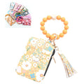 Flower Keychain Wristlet Wallet for Women, Cute Silicone Beaded Credit Card Holder Key Ring Bracelet Wallet - color: D-yellow