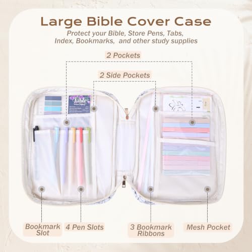 XKDOUS Bible Cover Case for Women Bible Bag Journaling Kit w/Study Supplies - color: Black, size: Large