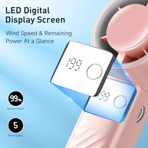 YOSHENMO Portable Handheld Turbo Fan - Foldable Mini Fan with Air Turbo Tech, 1-199 Speed Adjustment, 20H Runtime, LED Display, Battery-Powered for Indoor/Outdoor Use Nude Pink (Pack of 2) - color: Nude Pink, size: Small (Pack of 2)