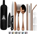 Travel Utensils With Case, 10 Pcs portable silverware set (Rose Gold) - color: Rose Gold, size: 10 Pieces