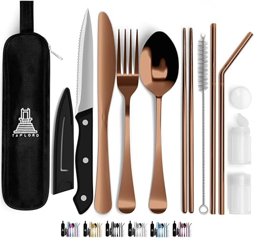 Travel Utensils With Case, 10 Pcs portable silverware set (Rose Gold) - color: Rose Gold, size: 10 Pieces