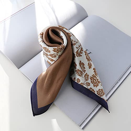 FEIBOON Mulberry Silk Scarf 21"x21" Small Square Scarfs for Women - color: Coffee White