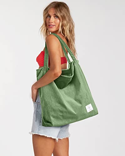 KALIDI Women Corduroy Tote Bag Zipper Casual Tote's Handbag Big Capacity Shoulder Bag with Pockets - color: G-green