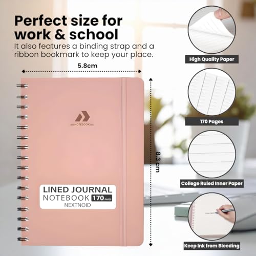 Nextnoid A5 Lined Spiral Notebook - 170 Pages, College Ruled, Navy Blue - color: g-Navy Blue