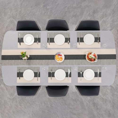 Placemats Set of 6, Vinyl Woven Heat-Resistant Place Mats - color: Beige Black, size: Set of 6