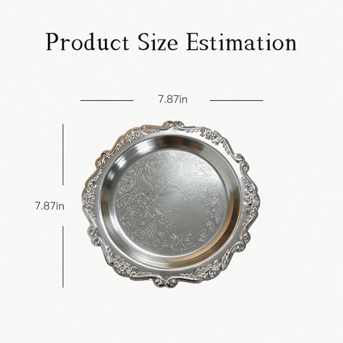 Round Silver Tray, Serving Platters, Vintage Metal Dessert Snack Platter, Decorative for Coffee Table, Fruits Party Displays,7.9 Inch, 2Pack - color: Silver, size: 7.9 inch
