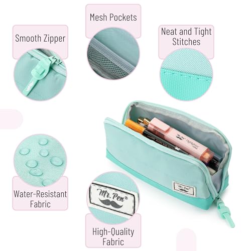 Mr. Pen- Wide-Opening Pencil Case, Triangle Design - color: Mint Green