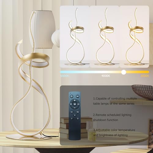 Gold Art Spiral 24W LED Table Lamp with Touch Remote Dimmer, 22" Unique Creative Stylish Smart Lamp, LED Desk Lamp for Dining Room, Bedroom, Bedside, Restaurant, Bar (Gold) - color: Gold