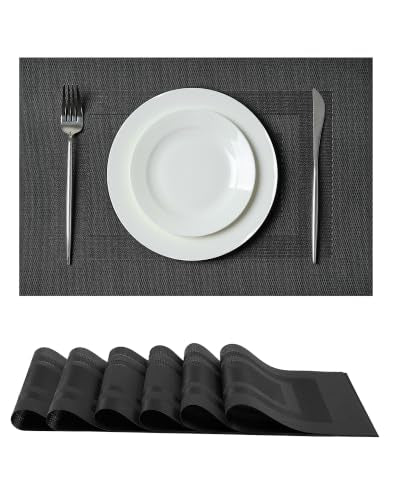 Leetaltree Black Frame Placemats Set of 6 - Heat Resistant Non-Slip Place mats for Dining Table, Washable Durable PVC Vinyl Woven Table Mats（Black Frame, 6） - color: F1- Black Frame, size: Set of 6