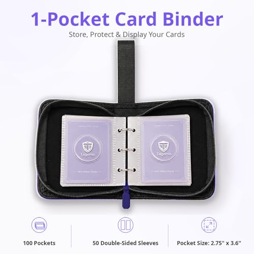 1 Pocket Card Binder with Zipper, 100 Pockets Mini Trading Card Album, Premium PU Leather Single Card Binder, Small Display Folder for TCG & Sports Cards - color: Purple, size: 1-Pocket