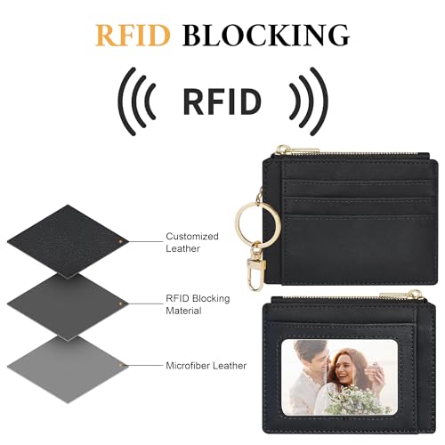 Sodsay Card Case Slim Front Pocket Wallet for Women Credit Card Holder with Keychain | Slim, Credit Card Holder, Front Pocket, with Keychain - color: Smooth Black