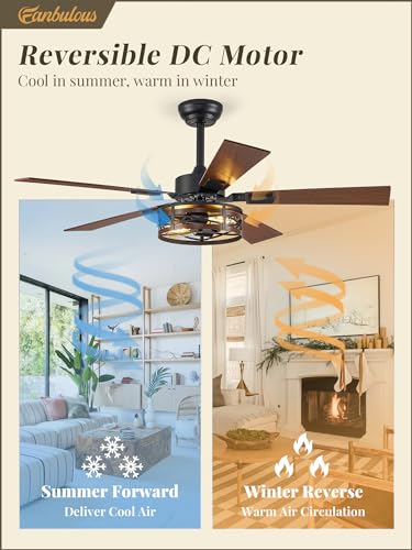 Fanbulous 48" Farmhouse Ceiling Fan with Light & Remote, 2-Light Caged - color: Black and Walnut, size: 48 Inch