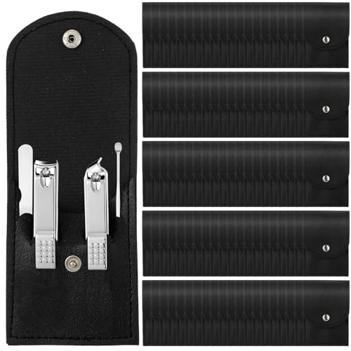Lasnten 100 Bulk Nail Clipper Set Bulk Manicure Kit Stainless Steel Pedicure Professional Nail Care Kit with Travel Case Portable Grooming for Husband Men Women Family(Black,4 in 1) - color: Black, size: 4 in 1