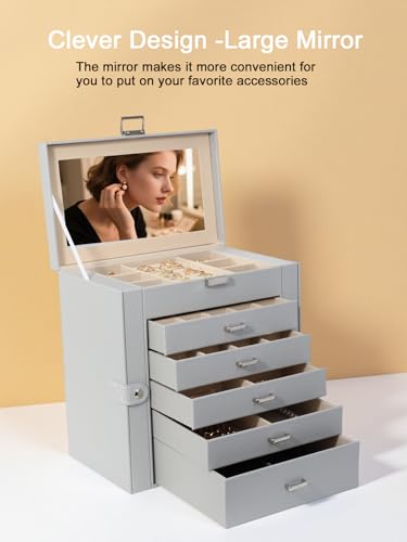 BOOVO Large Jewelry Box for Women 6 Layer - color: Silver and Grey, size: 6 Layer