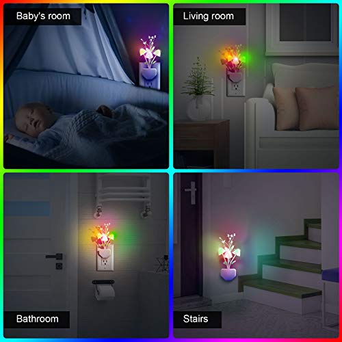 Mudder 4 Pcs Sensor Mushroom Night Lights LED Night Lights 7 Color Changing Plug-in Light Sensor Wall Lamp for Adults Bedroom, Bathroom, Christmas Party Gift(Float Grass Style) - style: Float Grass Style