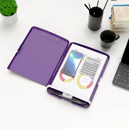 Hongri Clipboard with Storage with Pencil Case, 8.5 x 11 Storage Clip Board - color: Dark Purple