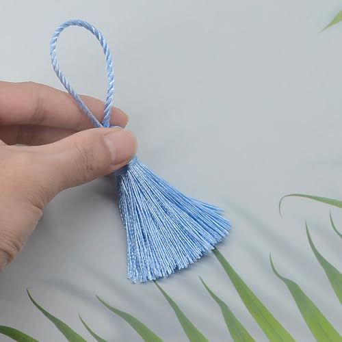 20Pcs 4.3 Inch Silky Mini Craft Tassels for Earrings, Souvenir(Sky Blue) - color: Sky Blue
