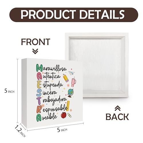Spanish Teacher Maestra Appreciation Gifts Decor, Regalos Para Maestras Mujeres, Back to School Gifts for Teachers, Spanish Educator Wood Signs for Home Room Desk Table Shelf, 5x5 Inch - color: Teacher-Maestras