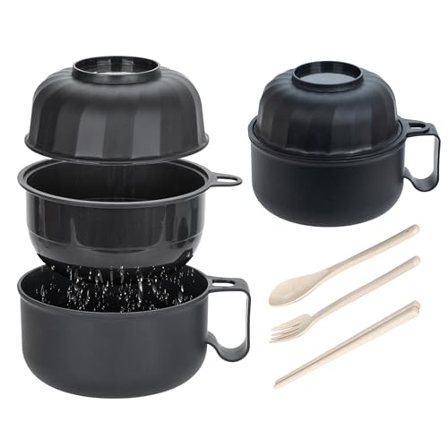 2 Pack Ramen Bowl, Portable Ramen Cooker, Instant Ramen Noodle Bowls College Dorm Room Apartment Essentials (Black Black) - color: Black Black