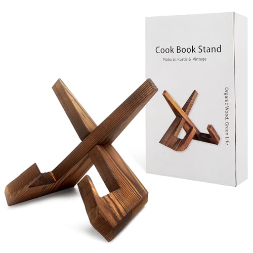 masteymoh Rustic Cookbook Holder Stand for Kitchen, Recipe Book Holder for Kitchen Counter, Wooden Kitchen Book Holder, Rustic Cook Book Holder Stand with Natural Wooden Grains (1 in Brown) - size: 1 in Brown (8.6" x 6.7")