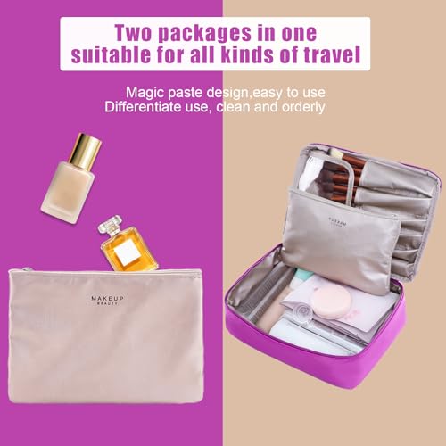 Queboom Travel Makeup Bag Cosmetic Bag Toiletry Bag for Women & Men, Violet - color: Deep purple-1pcs