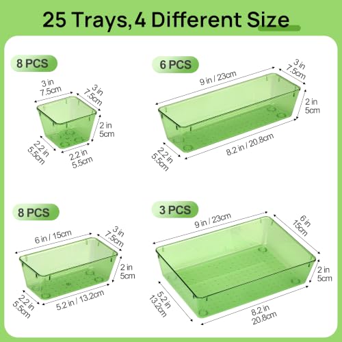 Vtopmart 25 Pack Plastic Drawer Organizers with Anti-slip Rubber Pads - color: Clear Green