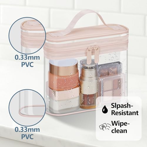 PACKISM Clear Makeup Bag for Travel - TSA Approved Toiletry Bag, 2 Pink - color: Bright Pink, size: Mixed Size Series (1 Medium + 1 Large)